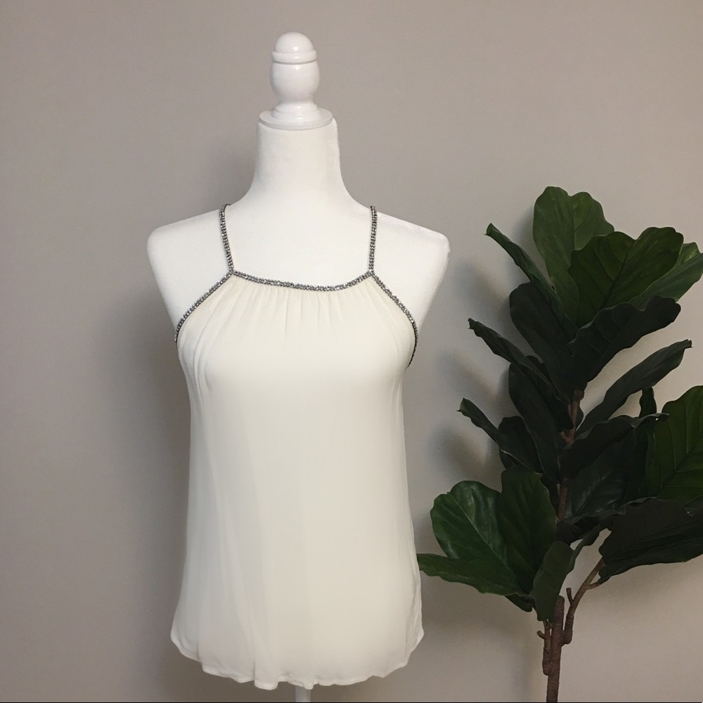 White Rhinestone Strap Tank